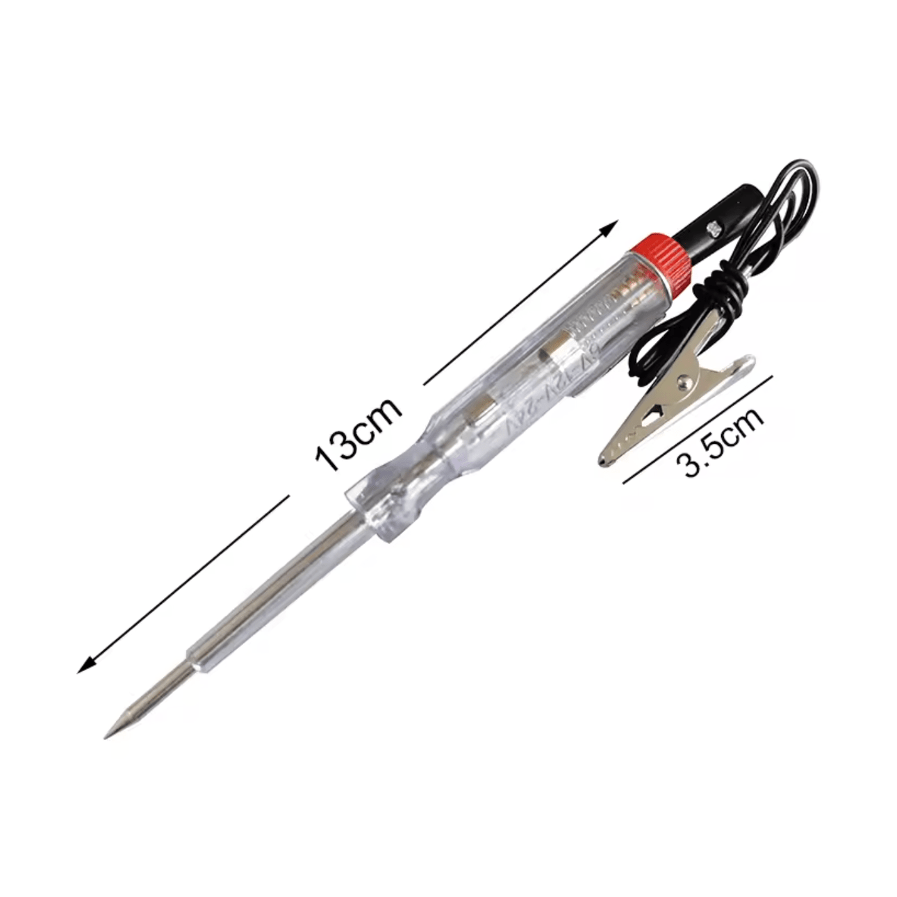13cm fine-tip circuit tester tool showing 6V-24V voltage range dimensions