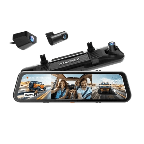 WOLFBOX G900 TriPro 12-inch mirror dash cam with 4K front, 2.5K rear and IR cabin cameras