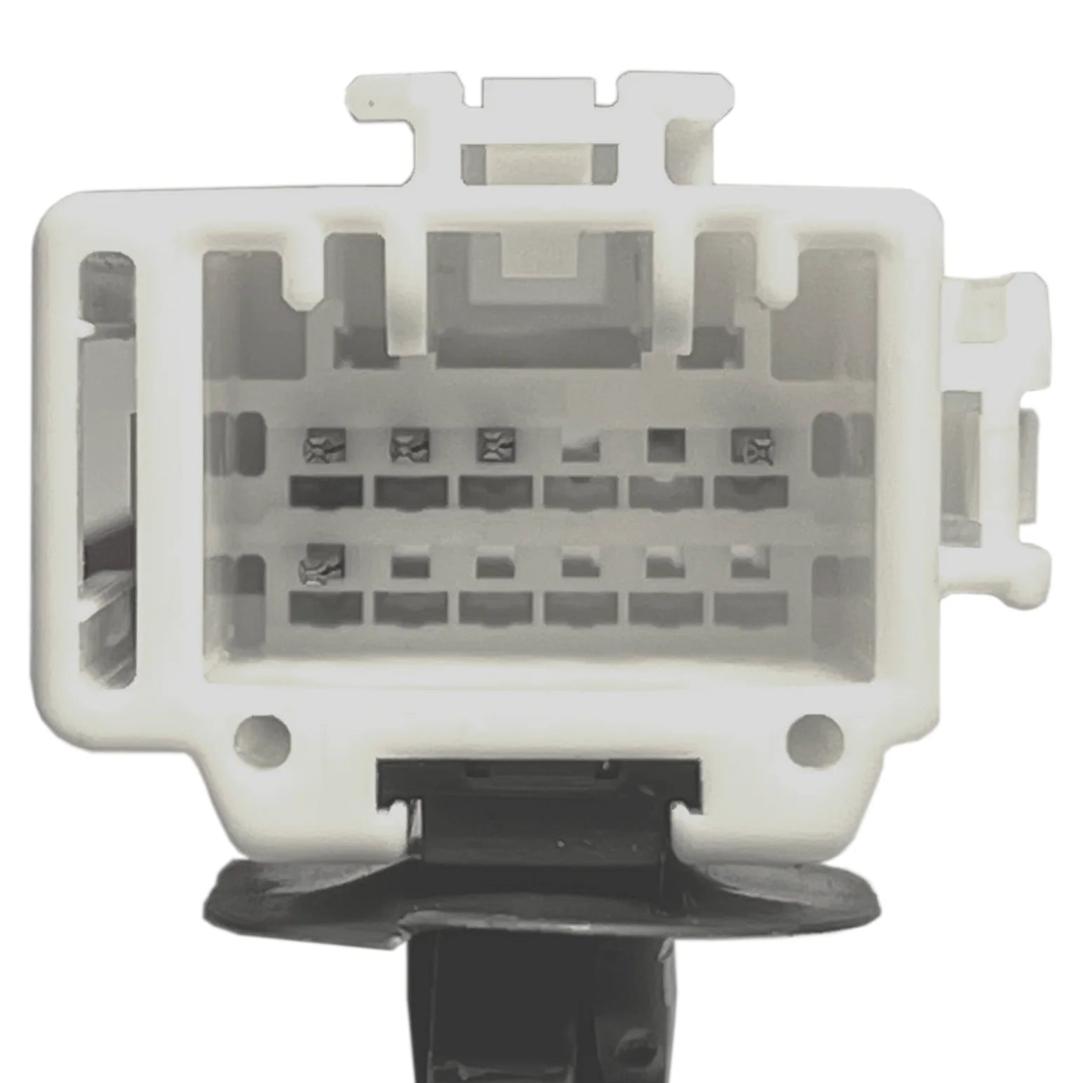 White plastic component with black base on a white background