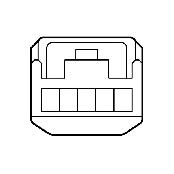 Outline of a rectangular device with a central compartment and five smaller sections below on a white background.