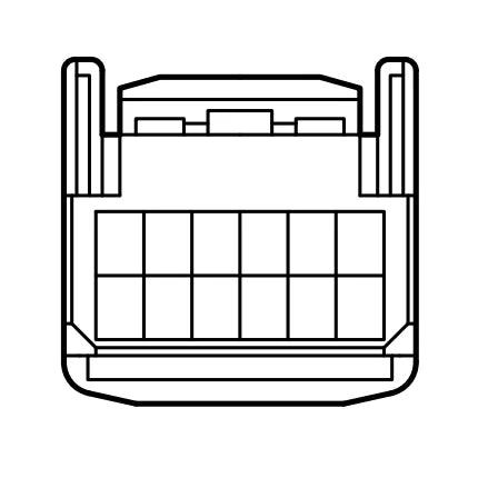 Outline of a rectangular container with a grid pattern on a white background