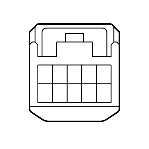 Outline of a rectangular container with a grid pattern on a white background