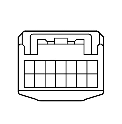 Outline of a storage bin with a handle on a white background