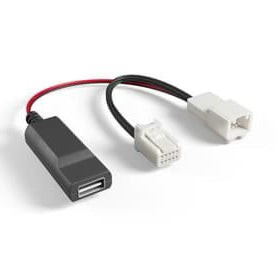 Dongar adapter with USB-A port connecting to two white plastic electrical connectors