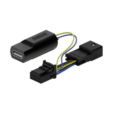Dongar Classic adapter with USB-A port and yellow blue wires for auto-dimming mirror harness