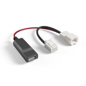 Dongar adapter with USB-A port connecting to two white plastic electrical connectors