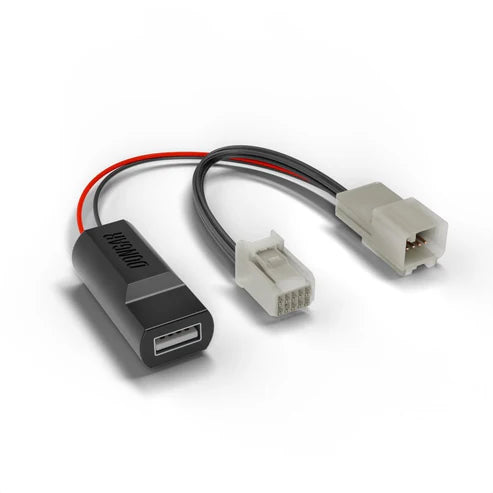 Dongar hardwire adapter with USB-A port and embossed brand logo on matte finish