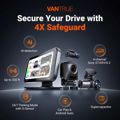 Vantrue Pilot 2 - Full 4-CH Dash Cam System – Thermal Vision + 6.25" CarPlay HUD