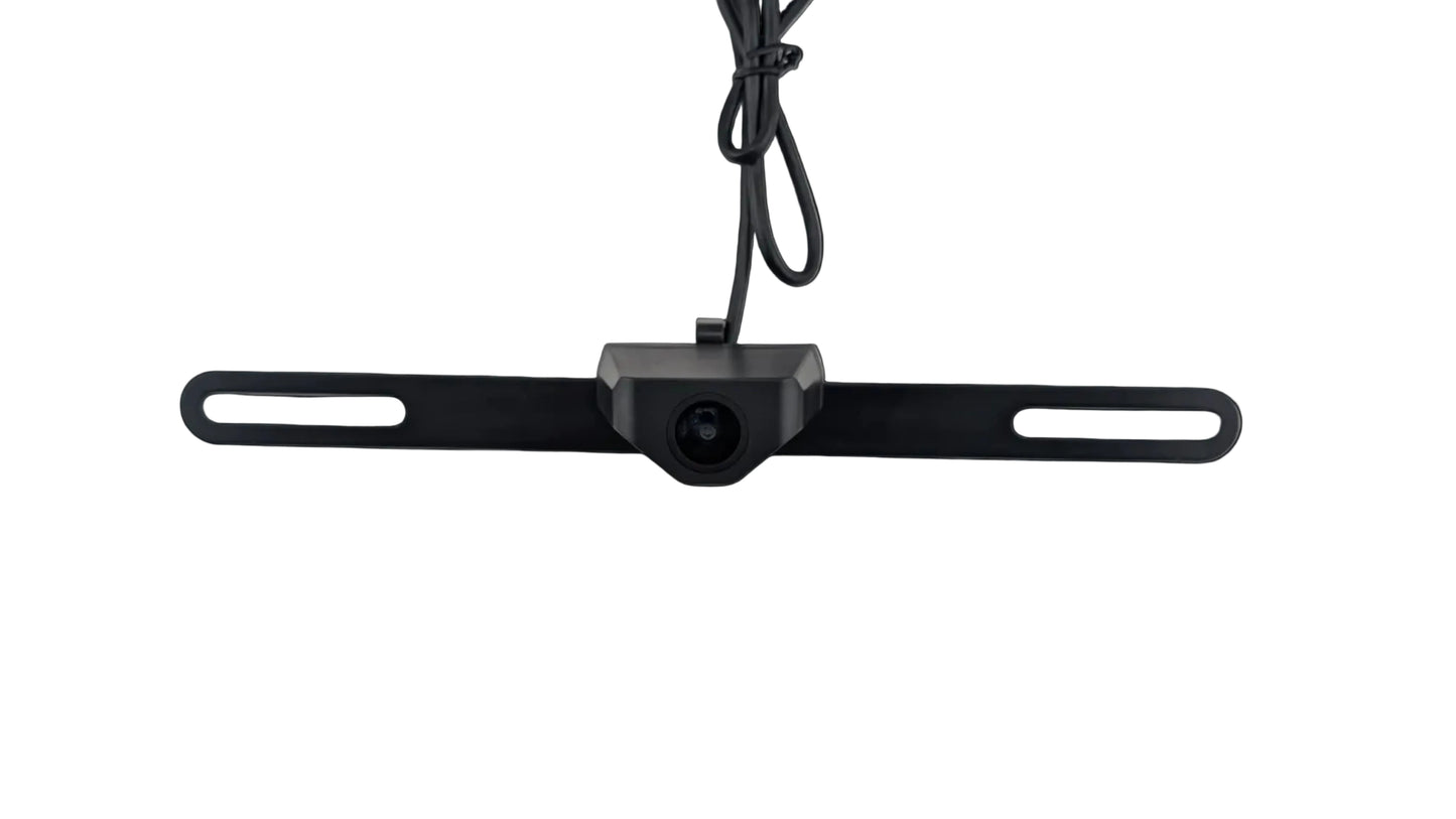 Powder-coated black number plate reverse camera mounting bracket