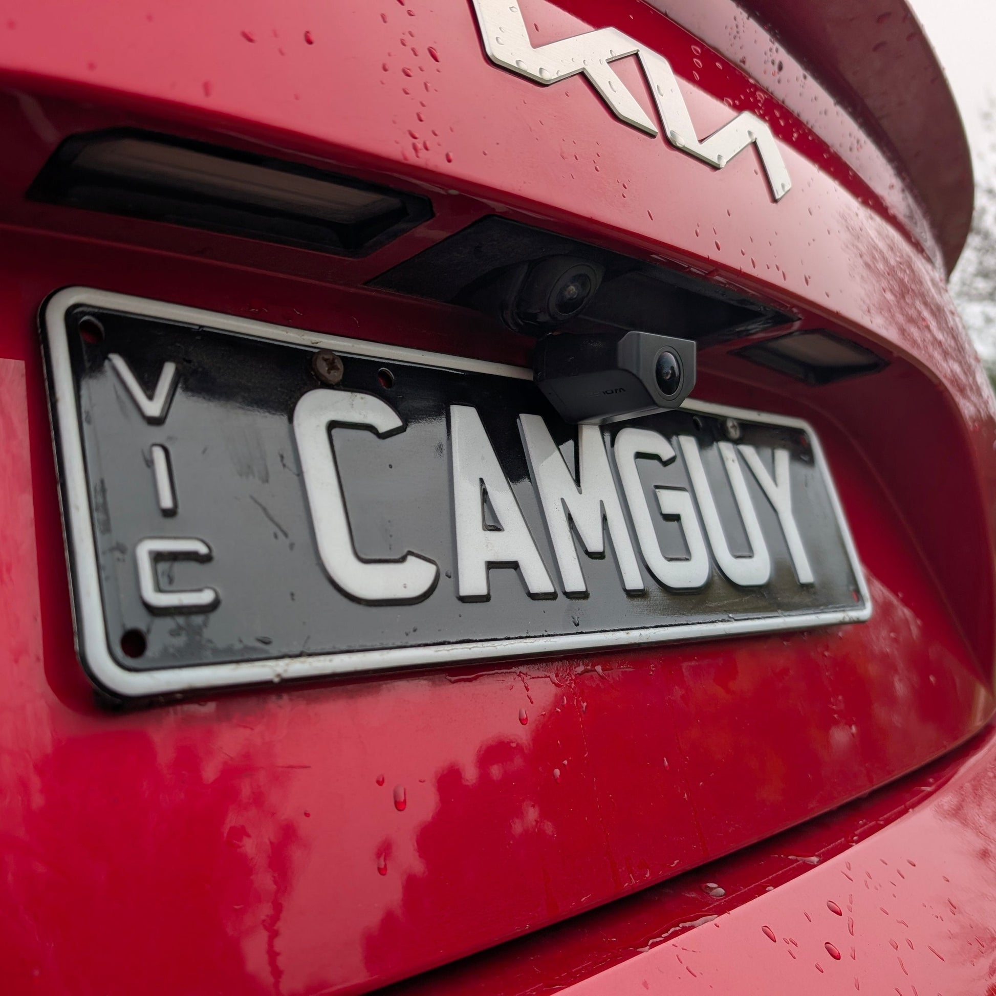 Angled rear camera on Wolfbox bracket fitted to Australian plate