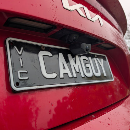 Angled rear camera on Wolfbox bracket fitted to Australian plate