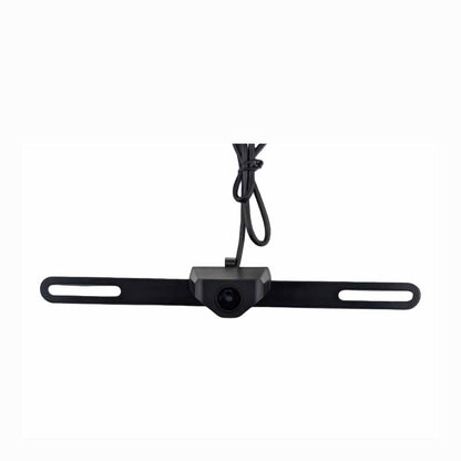Front view of black reverse camera bracket with angular housing