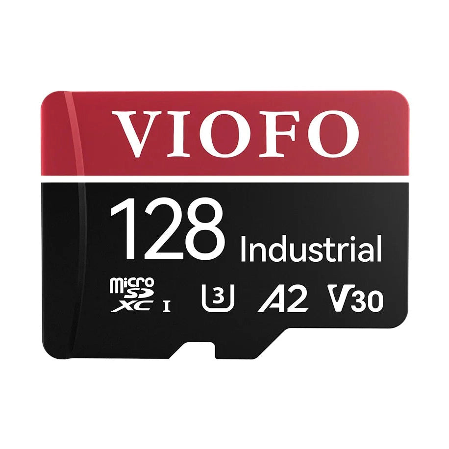VIOFO 128GB Industrial Grade microSD card with red and black design for 4K dashcam recording
