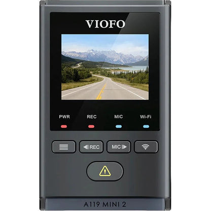 VIOFO A119 Mini 2 black dash cam front view with screen and control buttons