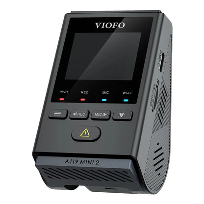 VIOFO A119 Mini 2 rear-left view showing USB-C port and Micro SD slot