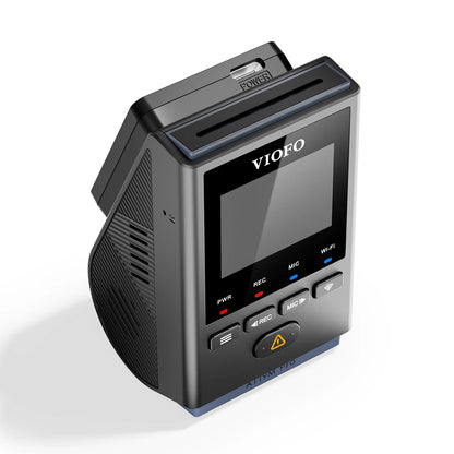 VIOFO A119M Pro top-front view showing power slot, screen and control button layout