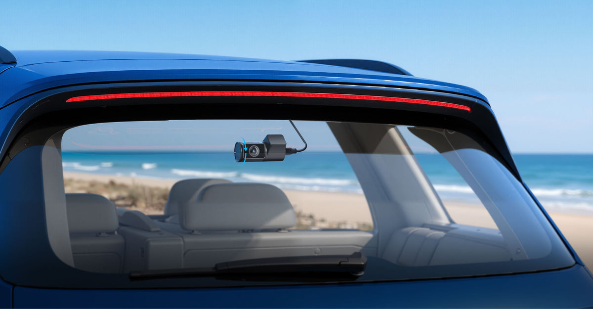 VIOFO A149 Pro Duo rear camera mounted on car windshield for license plate capture