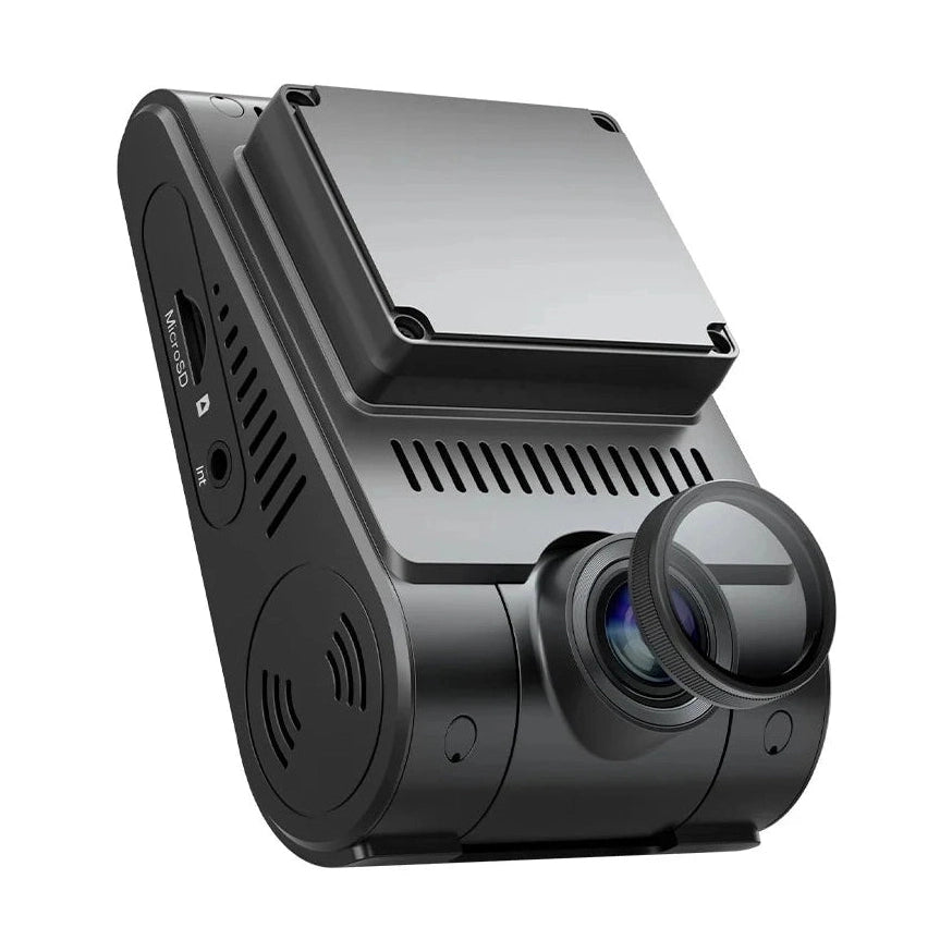 VIOFO A229 Plus side view showing lens MicroSD slot and ventilation slits