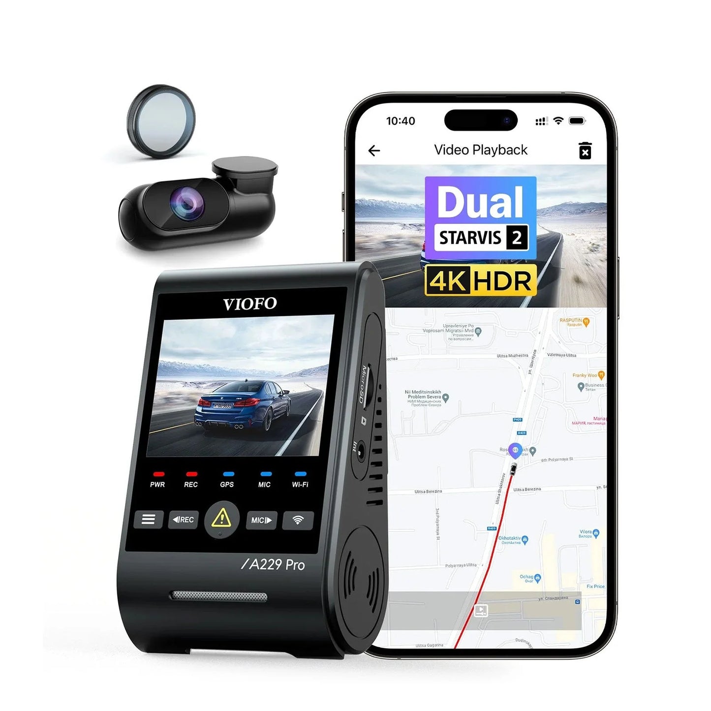 VIOFO A229 Pro 2-CH Front+Rear Dash Cam - 4K + 2K HDR Starvis 2