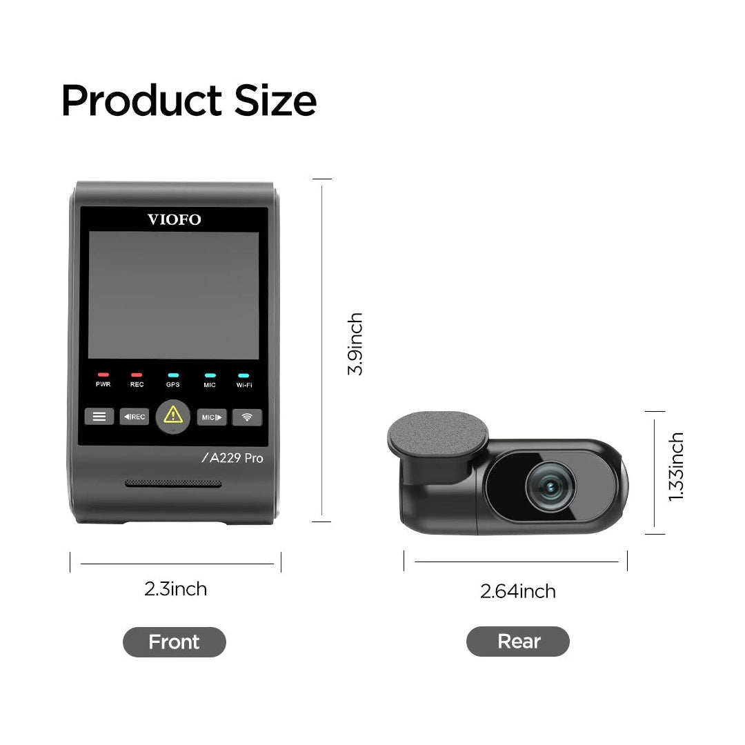VIOFO A229 Pro 2-CH Front+Rear Dash Cam - 4K + 2K HDR Starvis 2