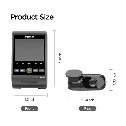 VIOFO A229 Pro 2-CH Front+Rear Dash Cam - 4K + 2K HDR Starvis 2