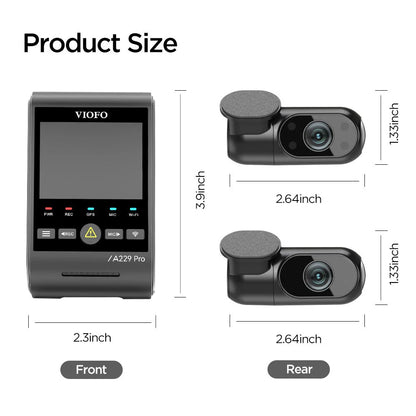 VIOFO A229 Pro 3-CH - 4K Front, 2K Rear + 1080p Cabin - HDR, Dual STARVIS 2