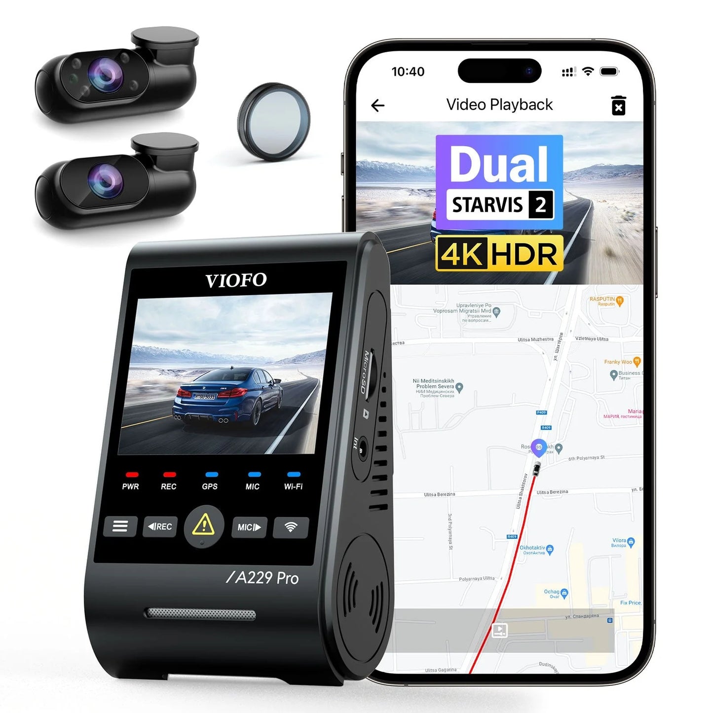 VIOFO A229 Pro 3-CH - 4K Front, 2K Rear + 1080p Cabin - HDR, Dual STARVIS 2