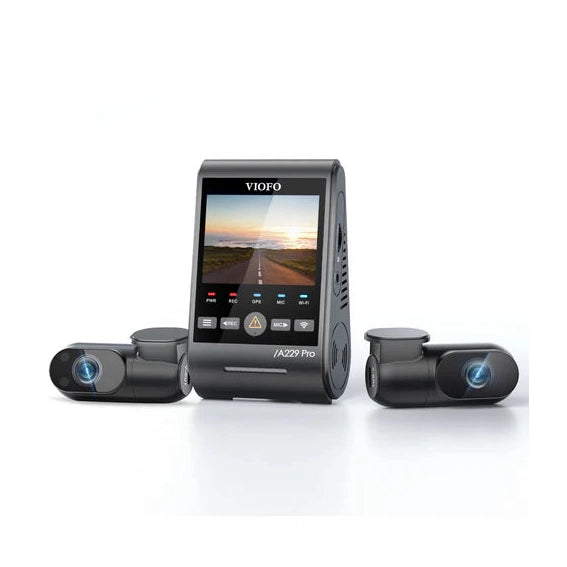 VIOFO A229 Pro 3-CH dash cam system with front unit and two black camera modules