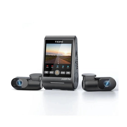 VIOFO A229 Pro 3-CH dash cam system with front unit and two black camera modules