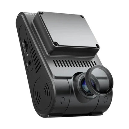 VIOFO A229 Pro side view showing ventilation slits, ports, and speaker grille
