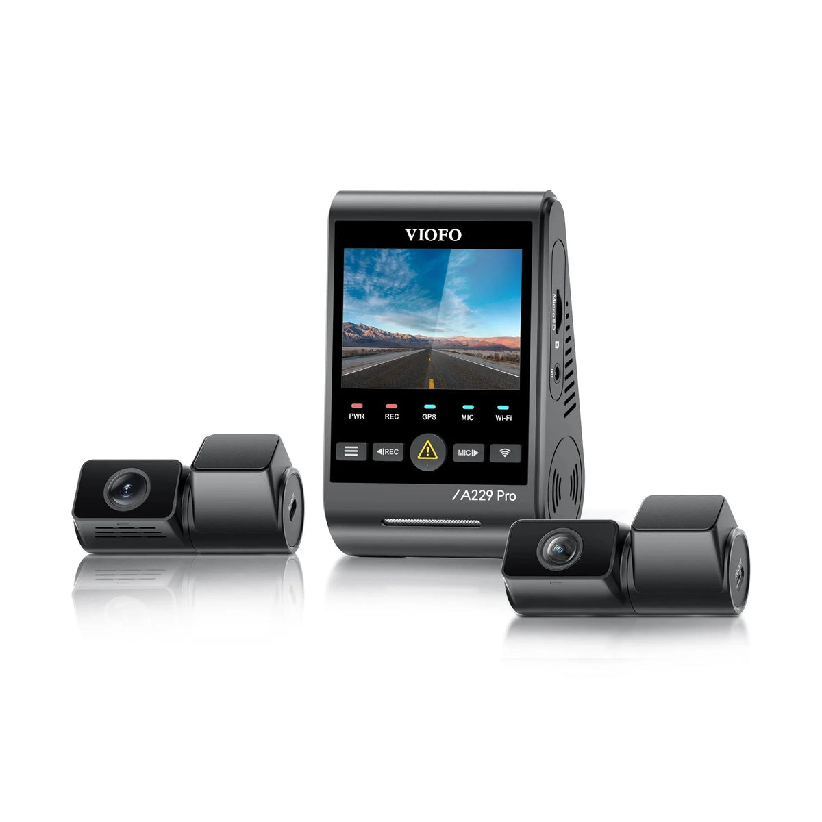 VIOFO A229 Pro Tele 3-channel dash cam system with 4K front and 2K telephoto cameras