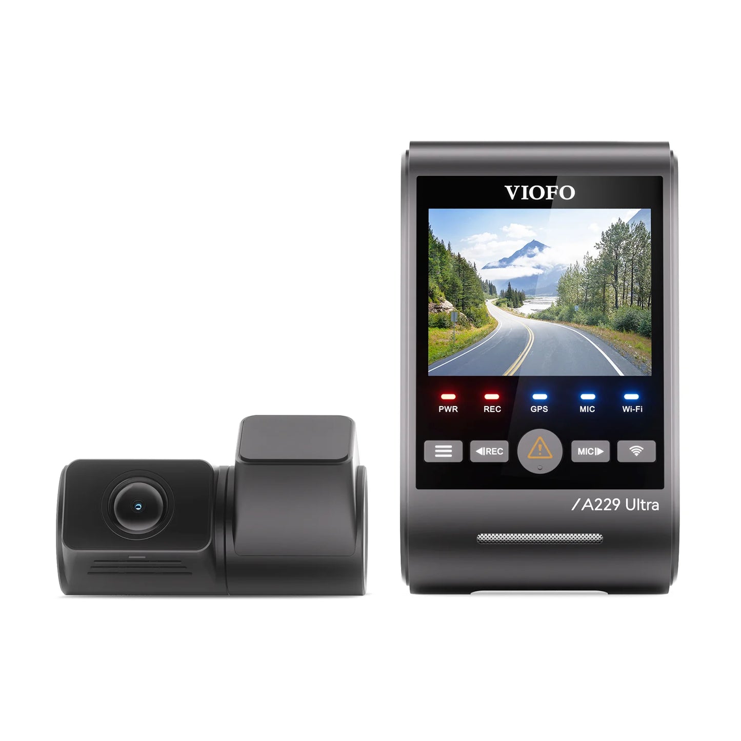 VIOFO A229 Ultra dual 4K dash cam front view with screen and camera module