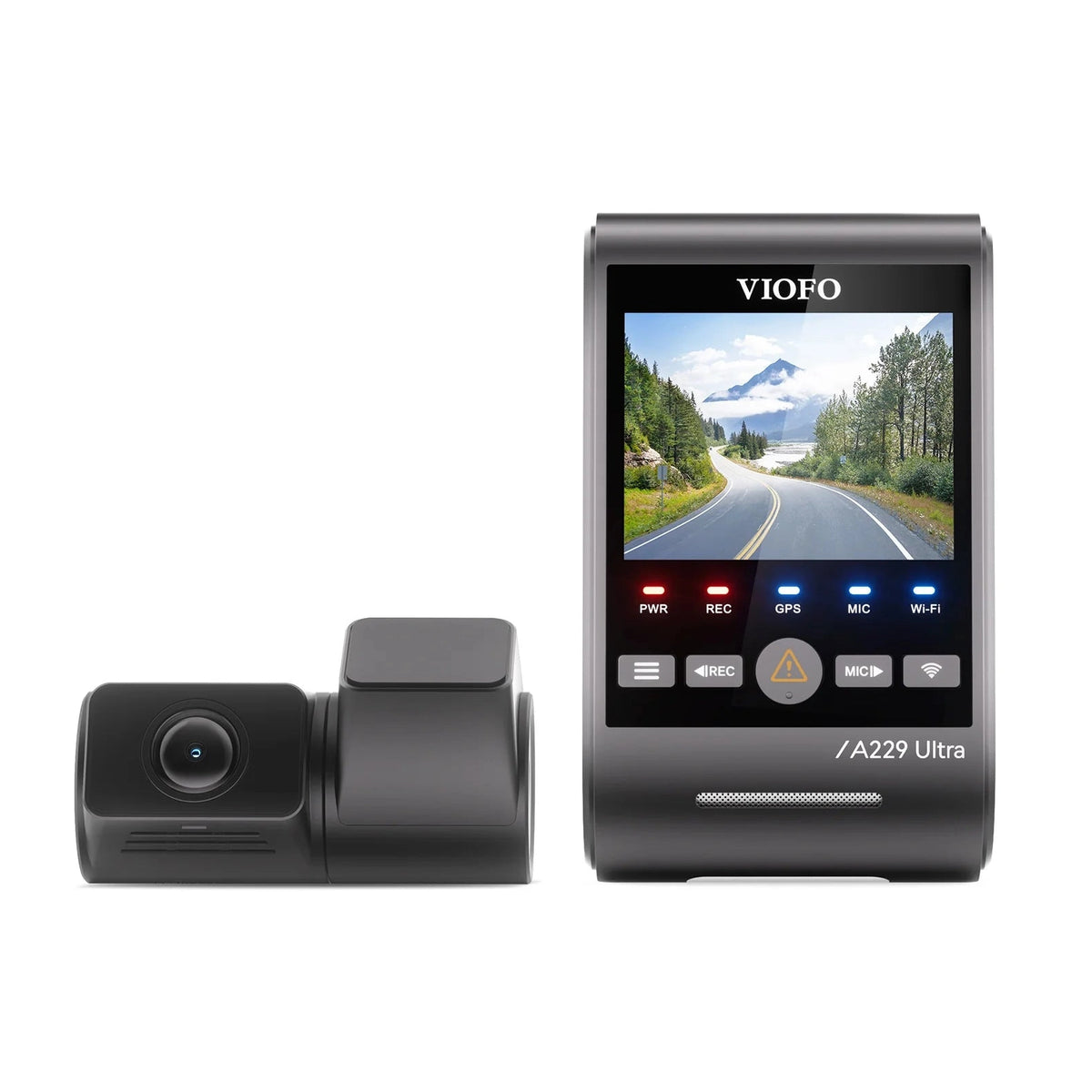 VIOFO A229 Ultra dual 4K dash cam front view with screen and camera module