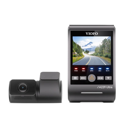 VIOFO A229 Ultra dual 4K dash cam front view with screen and camera module