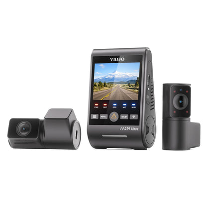 VIOFO A229 Ultra 3-channel dash cam with 2.4-inch screen and red LED rear camera
