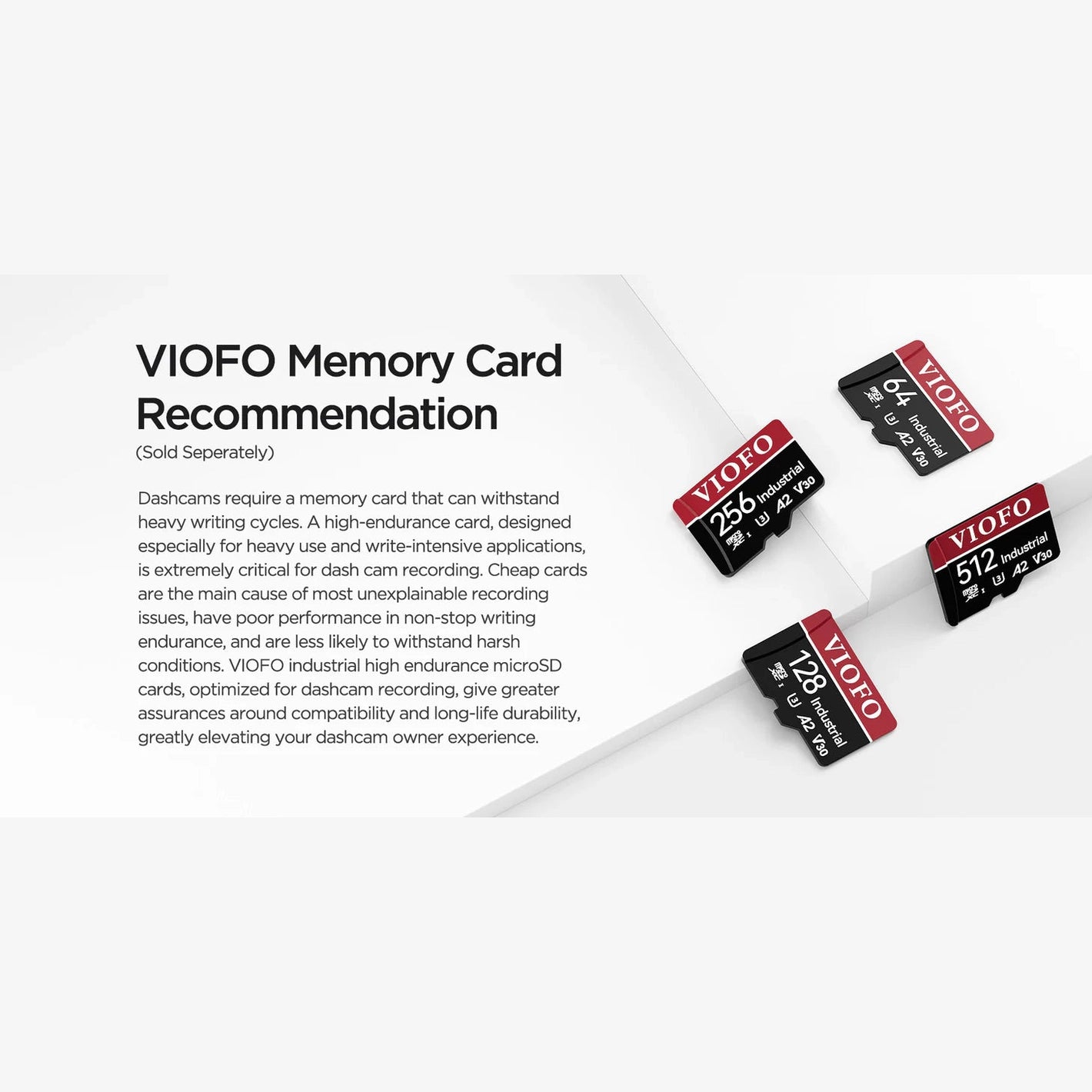 VIOFO Industrial microSD card recommendation for dash cams 64GB to 512GB