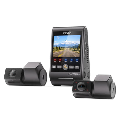 VIOFO A229 Ultra triple camera system showing side ventilation slits