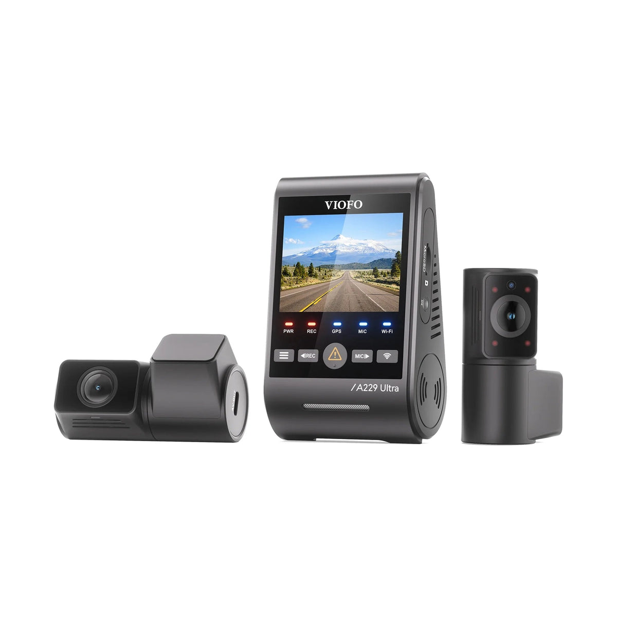 VIOFO A229 Ultra 3-channel dash cam with 2.4-inch screen and red LED rear camera