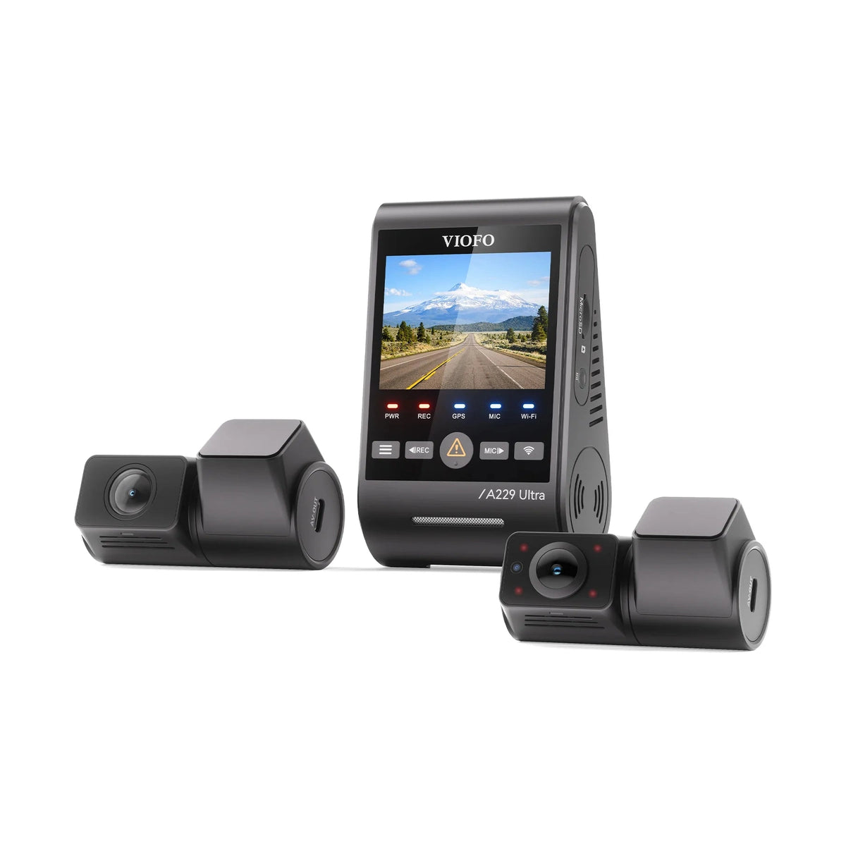 VIOFO A229 Ultra triple camera system showing side ventilation slits