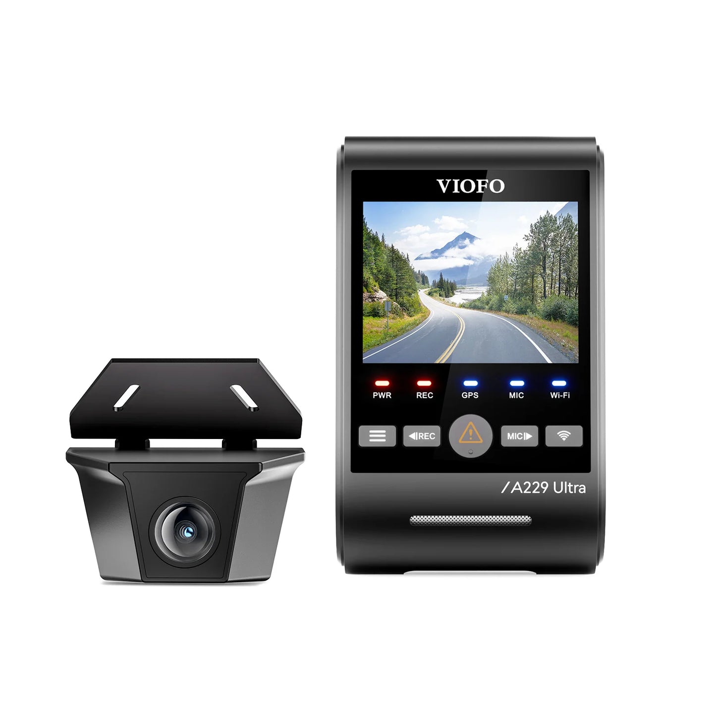 VIOFO A229 Ultra W dual 4K dash cam front and rear unit with screen and buttons