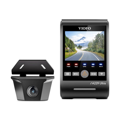 VIOFO A229 Ultra W dual 4K dash cam front and rear unit with screen and buttons