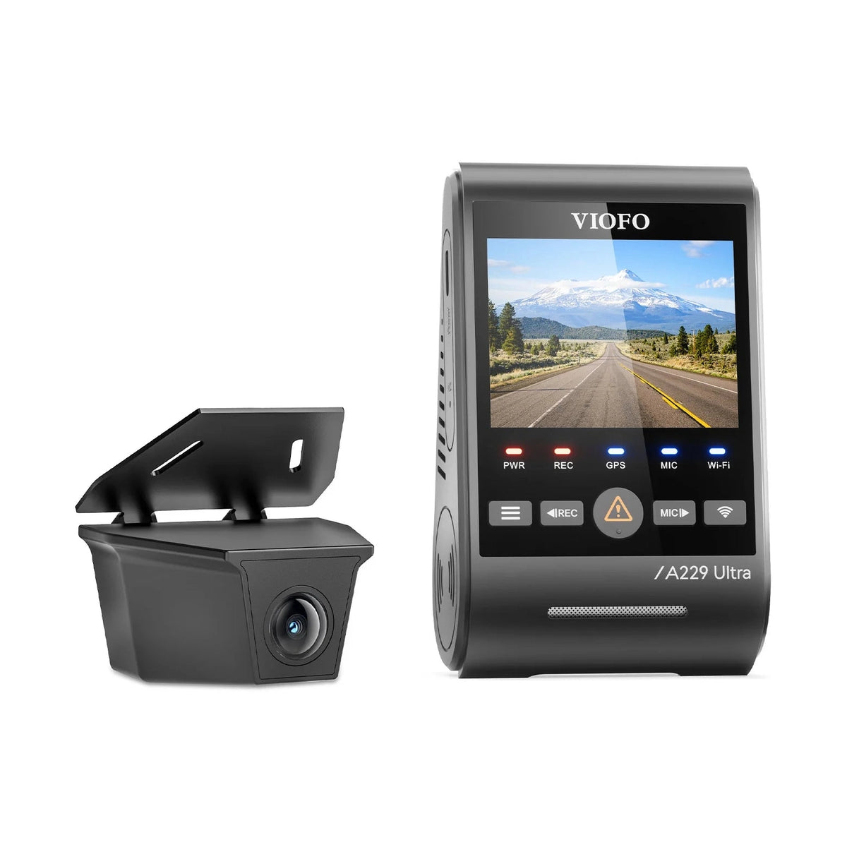 VIOFO A229 Ultra W dual 4K dash cam front and rear units with glossy and matte black finish
