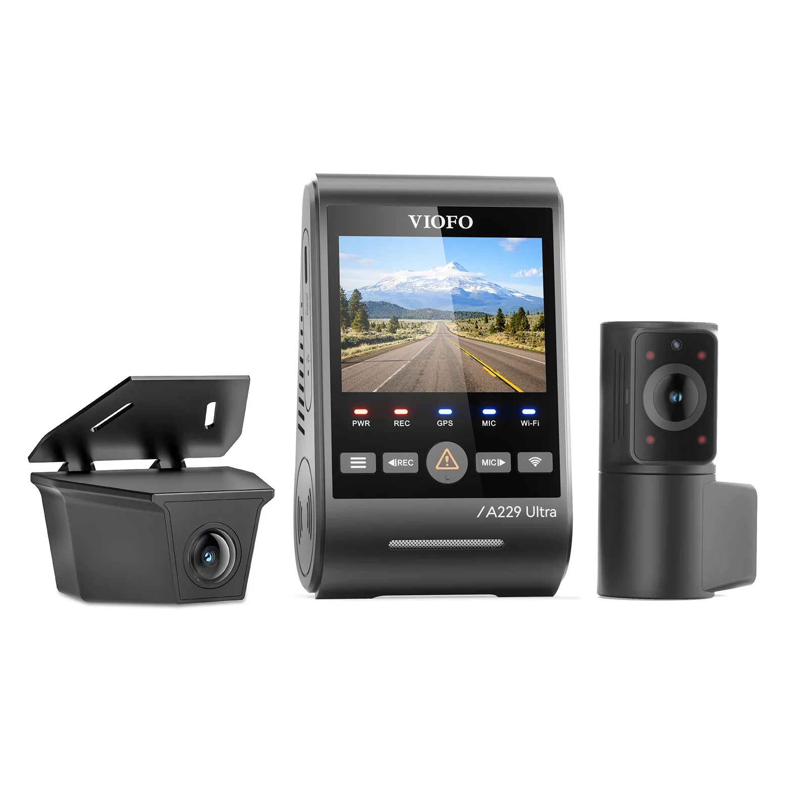 VIOFO A229 Ultra W 3-channel dash cam with 2.4-inch screen and GPS mount