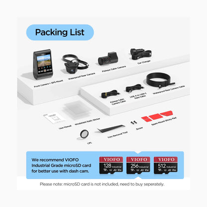 VIOFO A229 Ultra W complete installation kit with waterproof rear camera and accessories