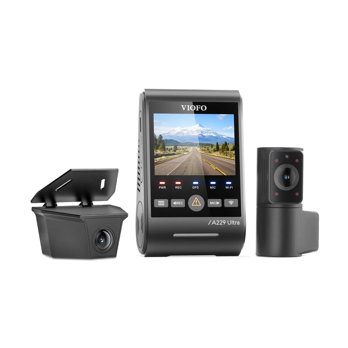 VIOFO A229 Ultra W 3-channel dash cam with 2.4-inch screen and GPS mount