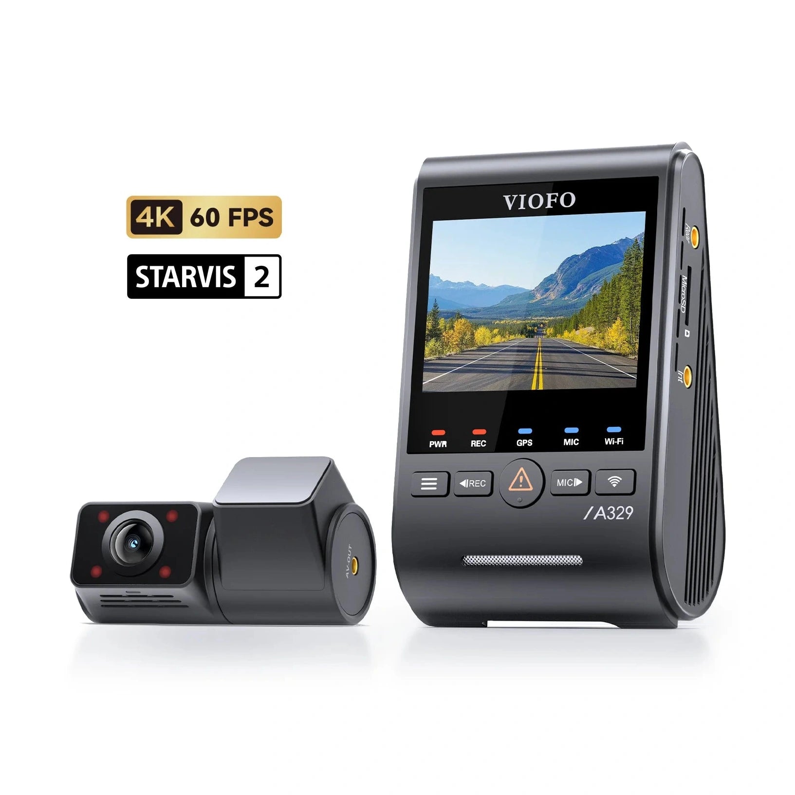 VIOFO A329S 4K 60fps STARVIS 2 dual dash cam with badges
