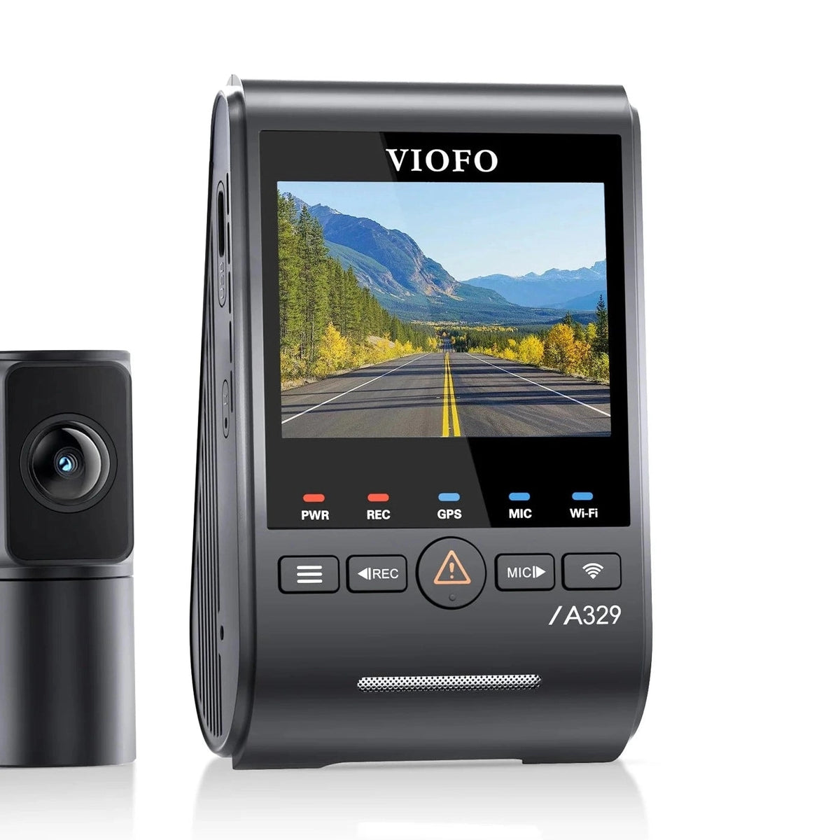 VIOFO A329S matte black dual channel dash cam with cylindrical rear camera