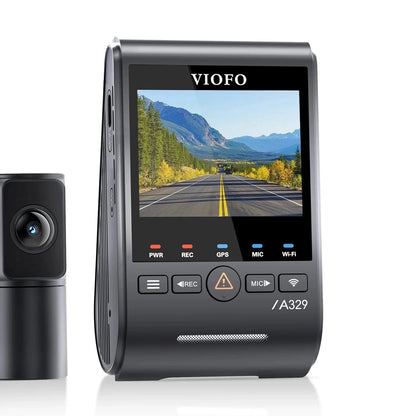 VIOFO A329S matte black dual channel dash cam with cylindrical rear camera