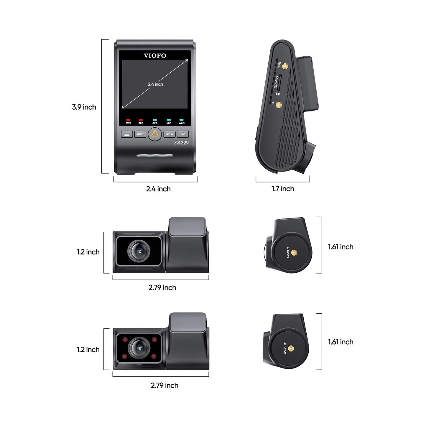 VIOFO A329S 3-CH Front + Rear + Cabin Dash Cam - 4K 60 fps Wi-Fi 6 with Sony STARVIS 2