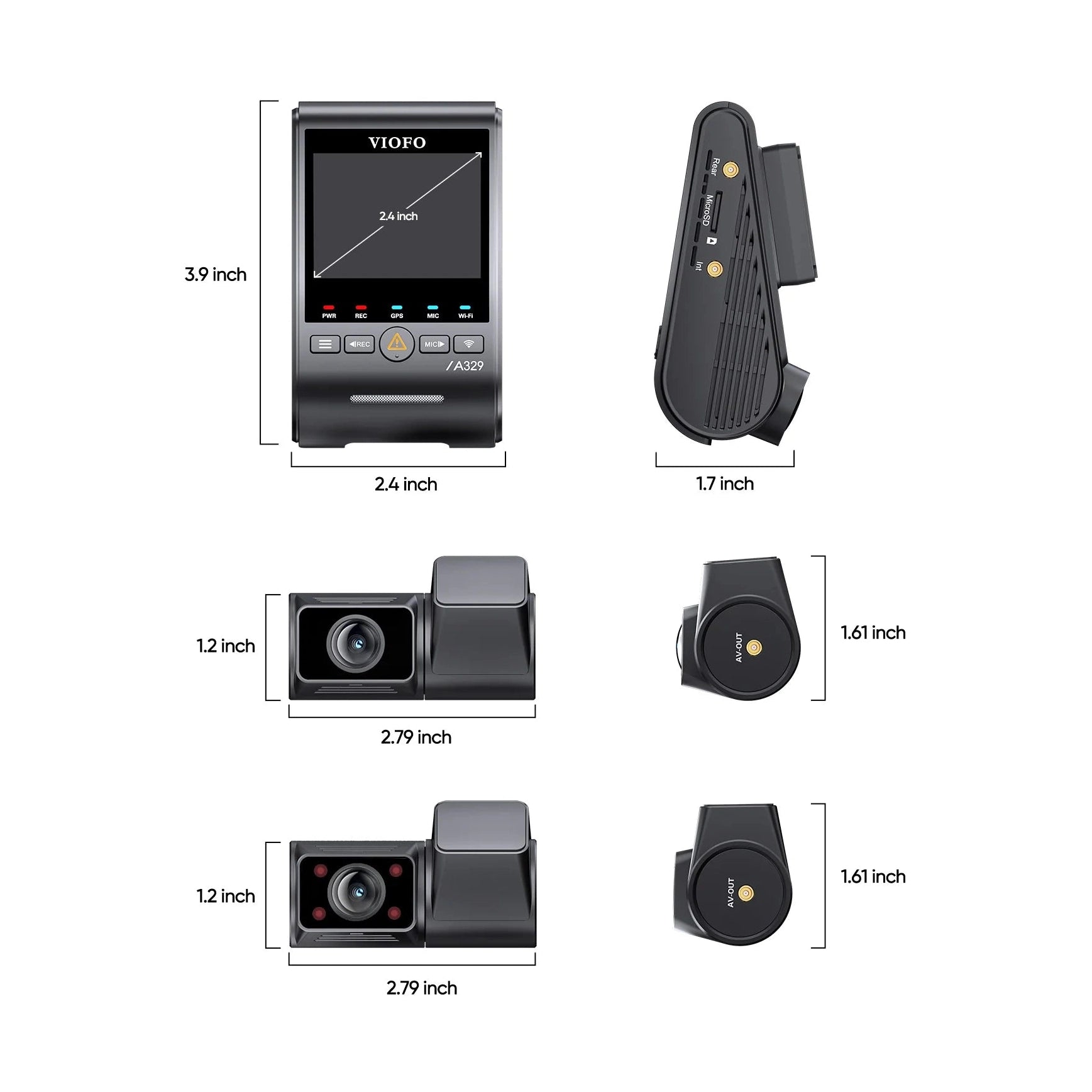VIOFO A329S 3-CH Front + Rear + Cabin Dash Cam - 4K 60 fps Wi-Fi 6 with Sony STARVIS 2